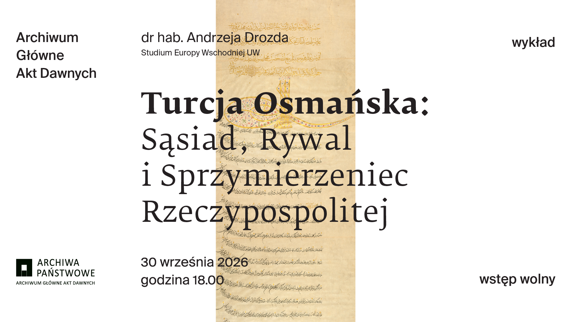 Grafika promująca wykład Turcja osmańska: sąsiad, rywal i sprzymierzeniec Rzeczypospolitej